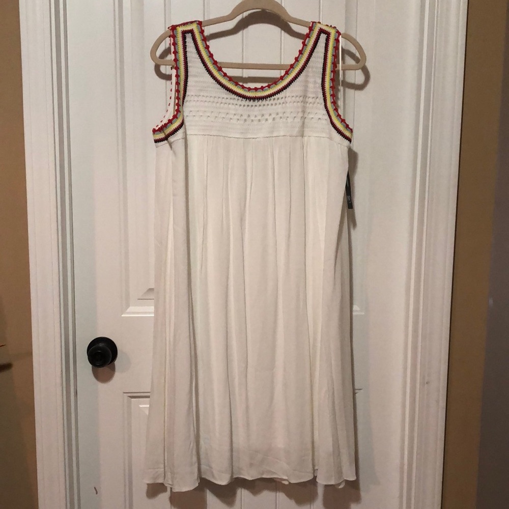 New Directions sleeveless dress with crocheted bodice; free flowing lightweight
